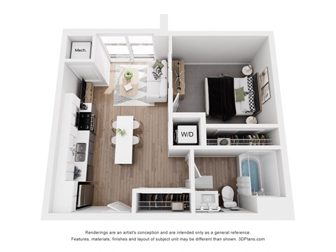 Floor plan for 1 bed, 1 bath, 541 sqft